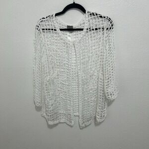 Chico's Easywear White Crochet Jacket Cover Up Size 2 (L)  Beach Resort Vacation